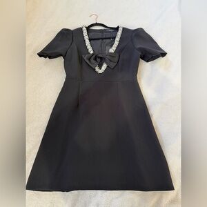 Beulah Black Midi Dress with Crystal-Trim Bow